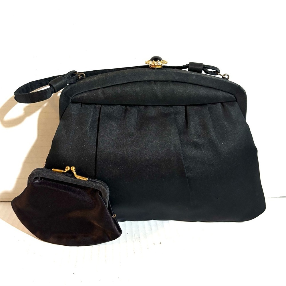 Vintage Black Evening handle with Gold-Tone Kiss Lock bag